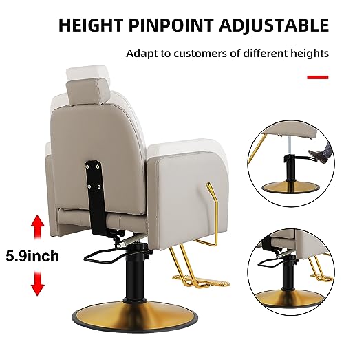 Barber Chair Salon Chair Adjustable Height and 360 Degree Rolling Swivel Hair Styling Chair Hydraulic Recline Salon for Barbershop Hair Salon Spa Equipment-Grey - Image 8