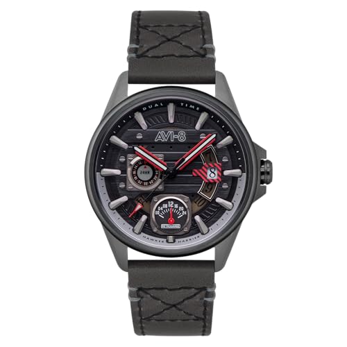 AVI-8 Pilot Hawker Harrier Farley Men's Japanese Quartz 44mm Black Watch with Leather Strap AV-4098-04