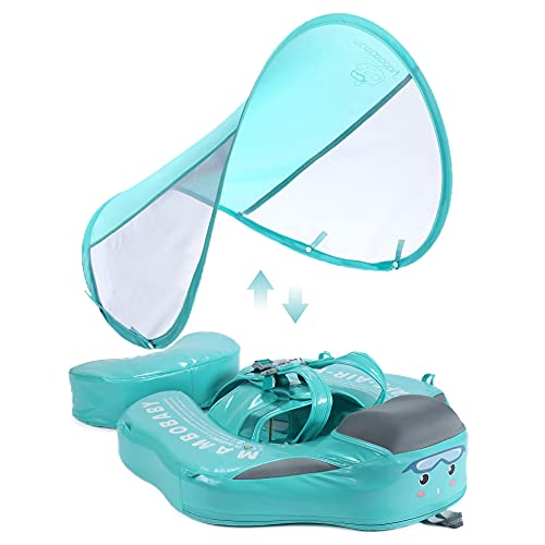 Image of Mambobaby Float Upgrade Add Tail Baby Float with Canopy for Infant Waist Swimming Ring Swim Trainer Non-Inflatable Floats Toys with Adjustable Safety Strap (Mambo Fish)