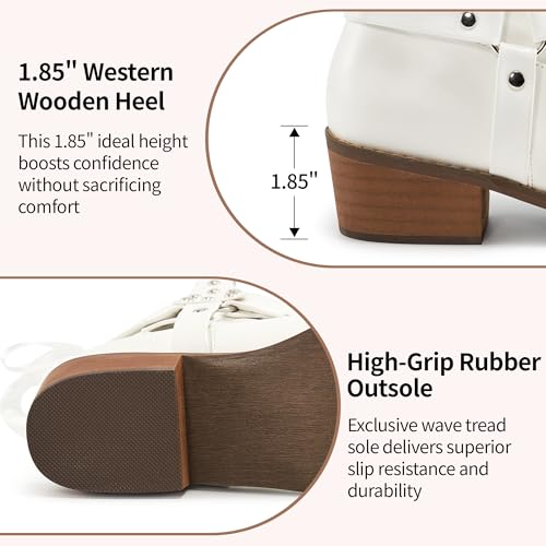Image of Aomigoct Western Cowboy Boots for Women: Leather Mid Calf Fashion Chunky Cowgirl Boot Pointed Toe