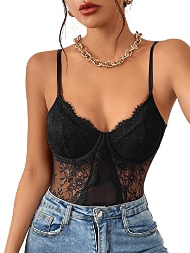 Damen Body Spitze Ärmellos - Cami Bodysuit Mit Spaghettiträger Sommer