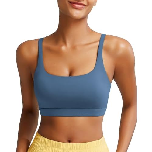 RUNNING GIRL Sports Bras for Women,Square Neck Sports Bra Medium Support Yoga Bra Workout Crop Top with Removable Cups 1-light Blue Small