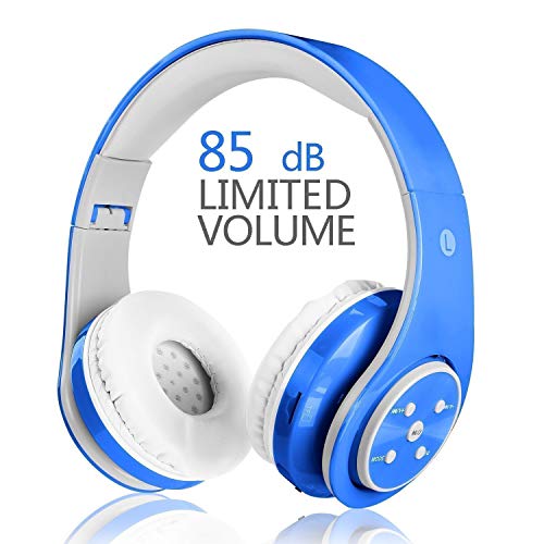 Wireless Headphones for Kids,VOTONES 85dB Volume Limited Children Wired Headphones with Microphone,Lightweight Foldable Kid Bluetooth Headset for Tablets Smartphones Laptop Computer PC Study-Blue