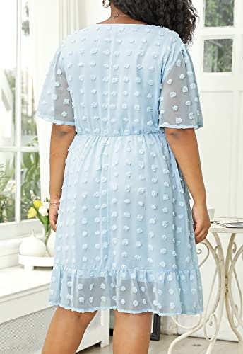 Image of Keluummi Plus Size Wedding Guest Dress for Curvy Women, Boho Floral Empire Waist Midi with Sleeve