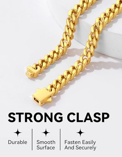 ChainsHouse Chunky Cuban Link Chain Necklace for Women, Stainless Steel Gold Chain Necklace, 5/12/14mm Width Hip Hop Cuban Chain Choker for Women Men Jewelry Gifts4