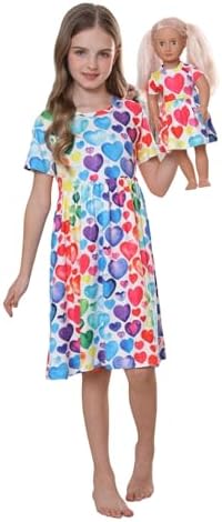 Bow Dream Girl Dress and Matching American Girl Doll Clothes for Girls Heart Shaped Print Size 120 Bow Dream Girl Dress and Matching American Girl Doll Clothes for Girls Heart Shaped Print Size 120