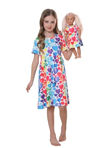 Bow Dream Girl Dress and Matching American Girl Doll Clothes for Girls Heart Shaped Print Size 110