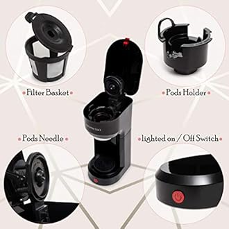 Mixpresso Design Single Serve One Cup Coffee Maker K Cup Compatible Travel Brewer