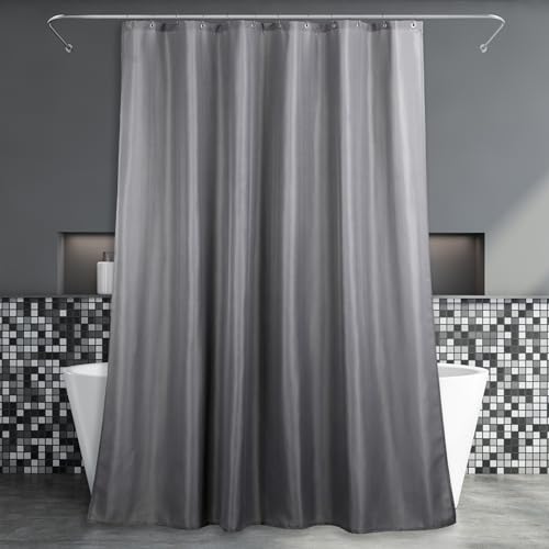 Popkozzi Grey Fabric Shower Curtain: Gray Anti Mould Mildew Resistant Water Repellent Washable Curtain for Wet Room