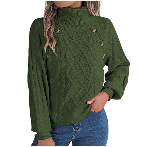 FGVFCS Suéteres para mujer, suéter de punto acanalado con cuello alto, manga larga, suéteres florales, suéteres térmicos de invierno, suéter grueso, casual, color sólido, ropa de punto, suéteres