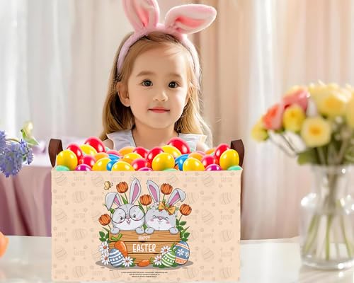 Image of Large Rectangular Easter Baskets Empty Waterproof Boy Toy Box Foldable Kid's Gifts Storage Bin Spring Room Decor(Boy Girl Cute Rabbit)