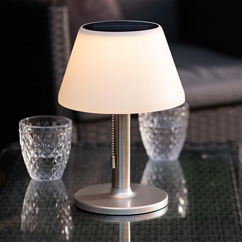 Auraglow Solar Outdoor Table Lamp – Garden Patio Light - Warm White LED – Solar Battery Rechargeable – 3 Step Dimmable – IP44 Weatherproof