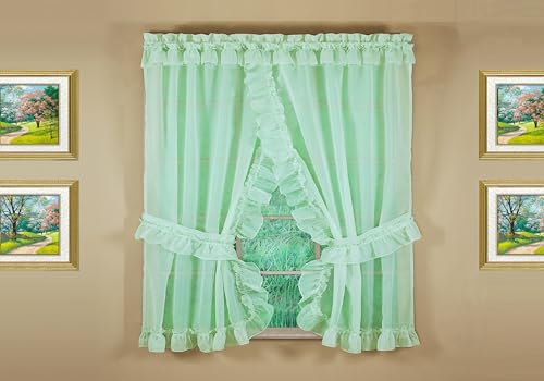 Image of Today's Curtain, Emelia Priscilla Sheer Pair 60 inch W x 63 inch L, Sage, 5-Piece-Set