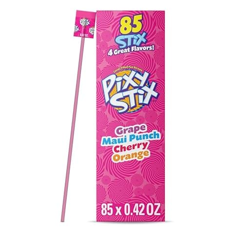 Wonka Pixy Stix, Sour Powder Straws, Grape, Maui Punch, Cherry, and Orange, Sweet and Tart Candy Powder, 85 ct Cover