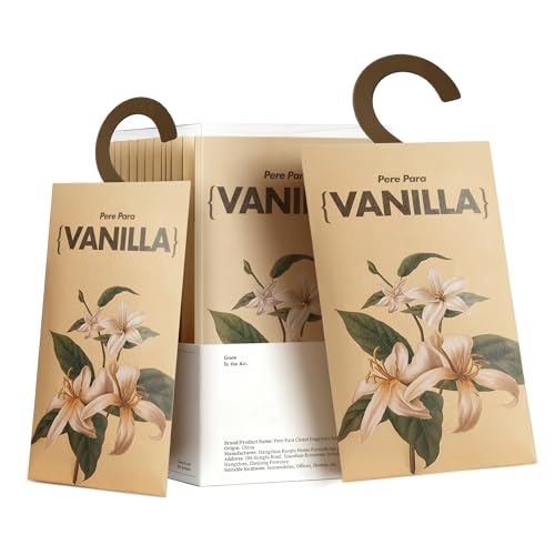 Pere Para 12 Packs Vanilla Potpourri Scented Sachets for Drawers and Closets，【Deodorizer for Stagnant Air】Odor Eliminator，hanging Paper Air Fresheners for Clothes Long Lasting