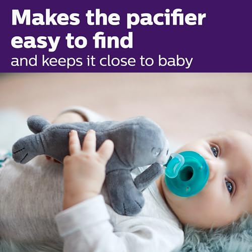 Image of Philips AVENT Soothie Snuggle Pacifier Holder with Detachable Pacifier, 0m+, Seal, SCF347 /04- 1 Count (Pack of 1)