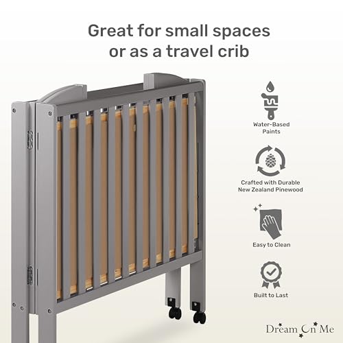 Dream-On-Me-3-in-1-Portable-Folding-Stationary-Side-Crib-in-Steel-Grey-Greenguard-Gold-Certified-Safety-Wheels-with-Locking-Casters-Convertible-3-Mattress-Heights