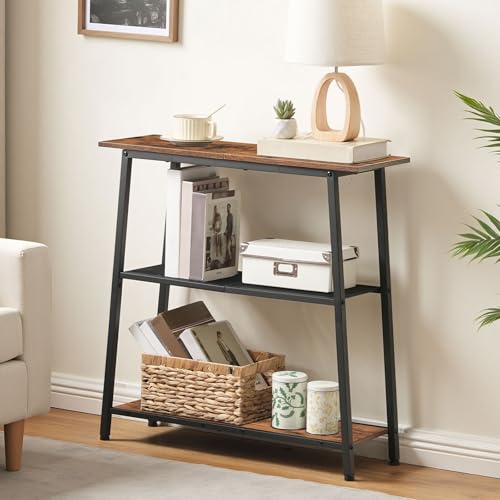 Image of HOOBRO Narrow Console Table, 3-Tier Small Entryway Table with Storage Shelves, Behind Couch Sofa Table, Hallway Table for Entryway, Foyer, Hallway, Living Room, Rustic Brown and Black BF62XG01