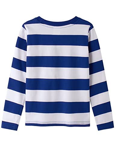 Spring&Gege Camiseta de algodón de manga larga a rayas con cuello redondo, Rayas azules y blancas, 7-8 Años