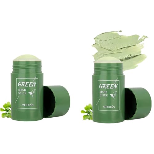 Green Mask Stick,Green Tea Mask Stick,2PCS Grüner Tee Cleansing Maske Clay,Blackhead Remover Poreless Gesichtsmaske,Deep Cleansing Smearing Moisturizer Oil Control
