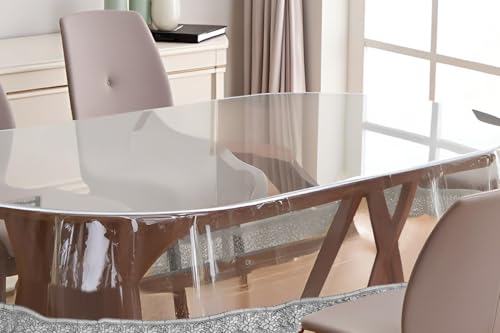 Image of The Furnishing Tree Oval Shaped 8 Seater Transparent Table Cover WxL 60x90 inches 0.25 mm Thickness with Silver Lace