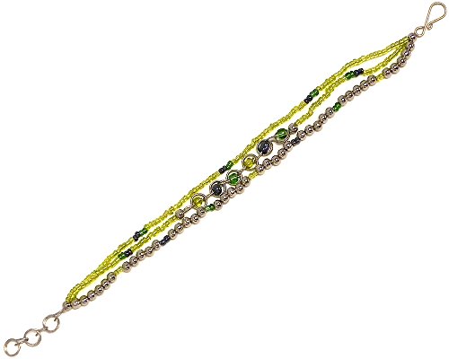 Mia Jewel Shop Silver Metal Chain Loop Link Multicolored Seed Beaded Multi Strand Bracelet - Womens Fashion Handmade Jewelry Boho Accessories (Lime-Green/Dark-Gray) #TOP1