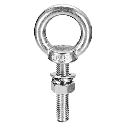 Image of uxcell Lifting Eye Bolt, 1 Set M8x40mm Eye Bolt with Nut Washer 304 Stainless Steel Shoulder Lifting Ring Eye Bolt for Hanging Item