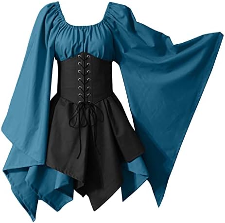 Wedding Guest Dresses Women's Trumpet Sleeve Irish Shirt Dress with Corset Traditional  Dress Halloween Women M Cosplay Costumes Gothic Retro Long Sleeve Corset  Dress Mini Dress (Blue, XXL) : Amazon.ie: Fashion