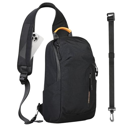 Mochila Bandolera Cruzada para Hombre Mujer, Bolso de Hombro Impermeable y Ligero para Senderismo Viaje, Correa Ajustable de Fijación con Bolsillo para Móvil de Correa, Bolsa Casual Deportiva-Negro