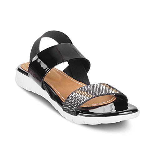 Image of SOLE HEAD Black Flats Sandal for Women
