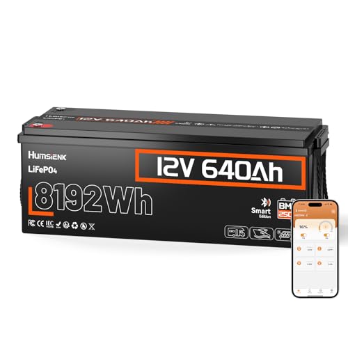 HumsiENK 12V 640Ah LiFePO4 Lithium Battery (250A BMS) with Bluetooth,