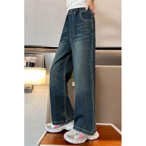 Kids Girls Baggy Elastic Waistband Pants Wide Leg High 𝐑ise Casual Jeans Teen Fall 𝐕intage Straight Leg Trousers3