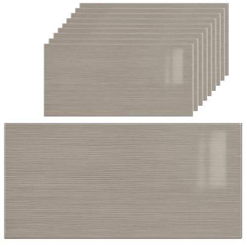 HOOZ 10x Fliesenaufkleber Küchenrückwand, Selbstklebende Fliesen, Klebefliesen Küche Wandpaneele für Wanddeko Wandverkleidung Schlafzimmer Wohnzimmer, Holzoptik Hellgrau