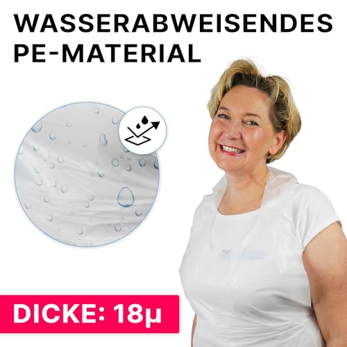 ARNOMED PE Einwegschürzen 50 Stk, Schürze Wasserdicht, Plastikschürzen 18µ dick, Geblockte Einmalschürzen Gr 75x125cm, Schürze Weiß Ölbeständig, Fleischer-/Metzger-Schürze, Medizinische Einwegschürze
