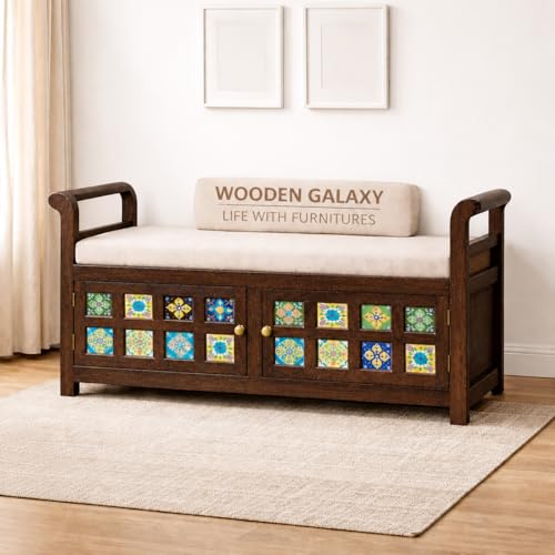 Solid Wood Seater Walnut Finish - Tile Front View