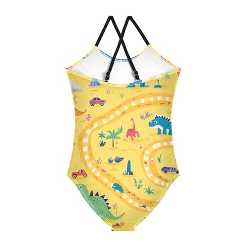Bolaz Girls Swimsuits One-Piece Bathing Suits Multicolor Kids Sport Summer Beach Swimwear for 3-10 Years Old-Cartoon Dinosaur22