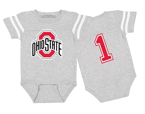 Future Tailgater Collegiate Licensed Football Jersey Baby Creeper Romper Bodysuit (Gray, 6-12 Months, Ohio State Buckeyes)
