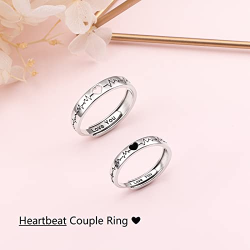 Couple Rings Valentine's Day Gifts Engagement Ring 925 Sterling Silver Heart Matching Rings for Couples Adjustable Size Promise Rings Wedding Ring4