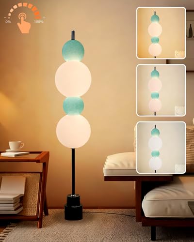 Image of Blue Globe Floor Lamp - Metal, 3 CCT (3000K /4000K /5000K) Dimmable LED, Touch Switch, Modern Tall Standing Lamp for Bedroom, Living Room, Home Office