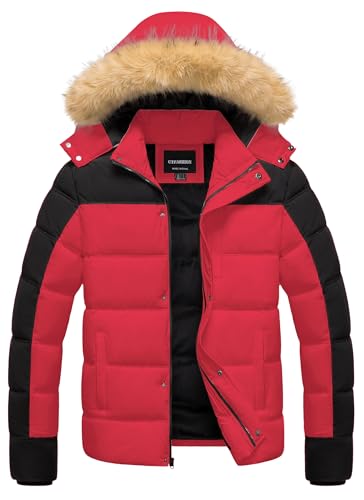 Image of Men's Puffer Jacket Winter Coat Puffy Parka with Fur Hood Waterproof & Windproof Shell Fleece lining 4 Pockets
