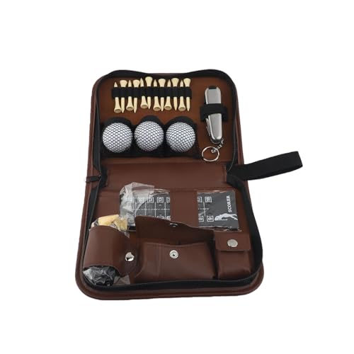 TIKATARER Complete Golf Accessories Kit Golf Gift Set with 12 Clubs 3 Balls Rangefinder Scorecard Cleaning Tools for Golfers with Portable Storage Box Multi Compartment Design (Brown)