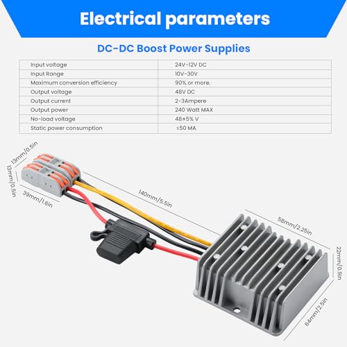 MZHOU DC 12V 24V zu 48V Spannungswandler 5A 480W Spannungserhöhung Konverter Regulartor DC 10V-30V auf 48V Boost-Wandler für Lüftermotor Solarsystem etc.