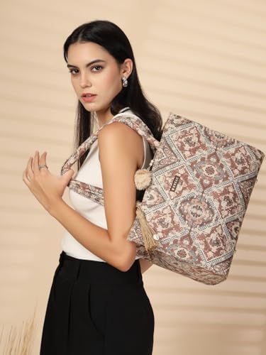 Image of ENSAC Women's Floral Print Tote Bag | Lightweight Handbag with Zipper Closure