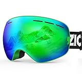ZIONOR® Lagopus 13Mini Kids Snowmobile Snowboard Skate Ski Goggles with 100% UV Protection Anti-fog Detachable Wide Angle Double Panoramic Lens for Youth (Green Green)