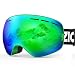 ZIONORĀ® Lagopus 13Mini Kids Snowmobile Snowboard Skate Ski Goggles with 100% UV Protection Anti-fog Detachable Wide Angle Double Panoramic Lens for Youth (Green Green)