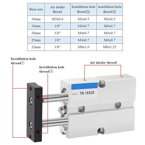 Vérin pneumatique double tige TN anti-torsion en aluminium course 200mm