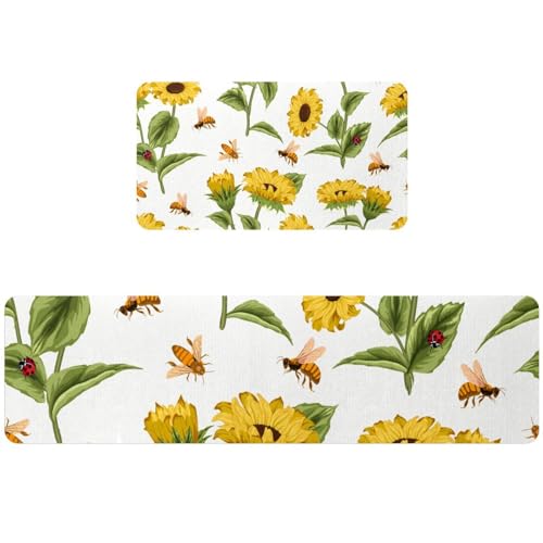 Alfombrillas de cocina con abejas y girasoles para decorar el pasillo y el cuarto de lavado