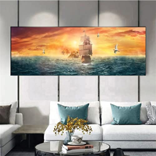 Toile peinture mer voilier apaisante pour decoration chambre coucher de soleil