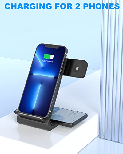 Image of MGG 3 in 1 Wireless Charging Station for Apple: Wireless Charger Stand for iPhone 15 /14 /13 /12 /11 /SE /X /8 Pro Max Plus Mini, Charging Dock for Apple Watch Ultra /9 /SE /7 /6 /5 /4 /3, AirPods Pro 2 /3 /2