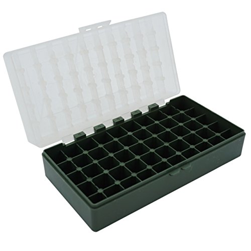 Waffenpflegewelt WPW Patronenbox aus robustem Kunstoff mit Klappdeckel für Kaliber .45 ACP, Kaliber 10 mm Auto, Kaliber .40 S&W, Kaliber .41 Magnum - 50 Stück grün